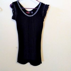 Stylish Black Lace Ruffled Silver Trim Blouse.